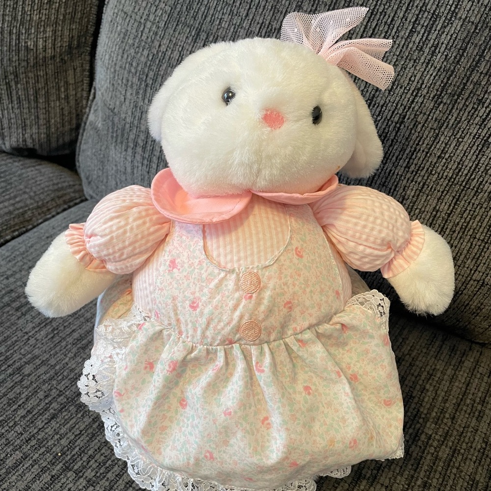 Vintage 1990 Easter Bunny Basket T.L. Toys Plush